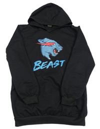 Černá lehká mikina s leopardem a kapucí 