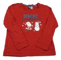 Rubínové pyžamové triko se Santou a sněhulákem Lily & Dan