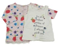 2 set - bílý top s nápisy + světlerůžový květovaný cardigan kids