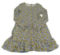 Černo-bílo-žluté květované lehké šaty 