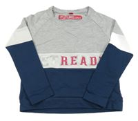 Šedo-tmavomodrá lehká mikina s nápisem 