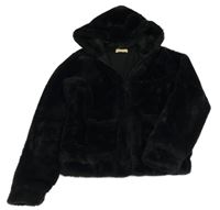 Černá kožešinová podšitá crop bunda s kapucí H&M