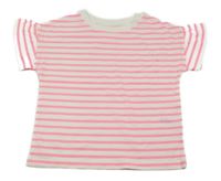 Bílo-růžové pruhované tričko s volánky na rukávech C&A