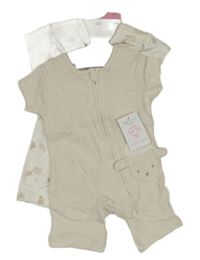 Nové - 2x kraťasový overal -smetanový s ovečkami + světlebéžový Primark