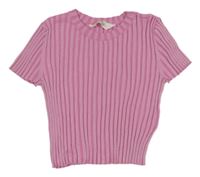 Růžové žebrované úpletové crop tričko H&M
