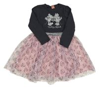 Tmavošedo-růžové tylové šaty s Mickyem a Minnie Disney