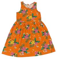 Oranžové květované bavlněné šaty s tukany H&M