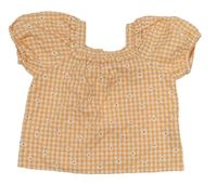 Oranžovo-bílá kostkovaná květovaná halenka Primark