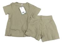 Nové - Béžové vzorované tričko + kraťasy H&M