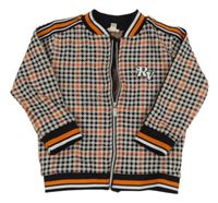 Bílo-černo-oranžová kostkovaná propínací mikina s písmeny zn. River Island