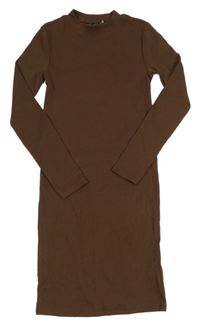 Hnědé žebrované šaty New Look