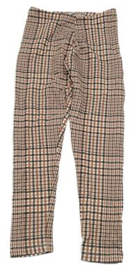 Bílo-hnědo-růžové kostkované zateplené legíny C&A