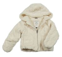 Smetanová kožešinová bunda se srdíčky a kapucí C&A