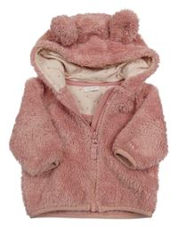 Růžová chlupatá propínací mikina s kapucí Next