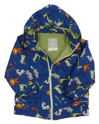 Tmavomodrá šusťáková jarní bunda se zvířátky a kapucí Name it
