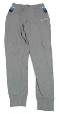 Šedo-modré tepláky s nápisem 