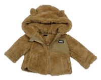 Béžová chlupatá propínací mikina s kapucí 