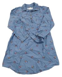 Modré květované košilové šaty s páskem H&M