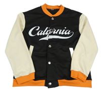 Černo-béžovo-oramnžová baseballová mikina s nápisem 