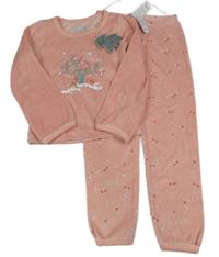 Nové - Růžové květované sametové pyžamo se stromem Dunnes