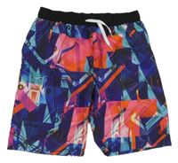 Tmavomodro-růžové vzorované plážové kraťasy 