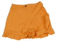 Oranžové plátěné sukňové kraťasy s volánky