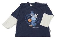 Tmavomodro-béžové triko s basketbalistou 