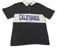 Antracitovo-bílé polo tričko s nápisem H&M