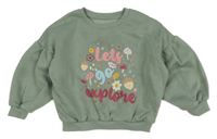 Zelená oversize mikina s nápisy a květy Matalan