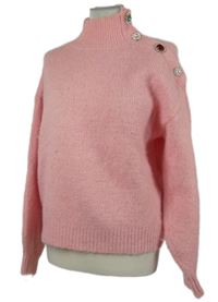 Dámský růžový vlněný svetr s ozdobnými knoflíčky 