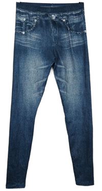 Dámské tmavomodré sportovní legíny riflového vzhledu 