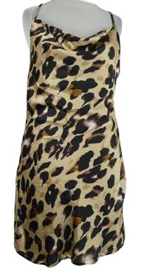 Dámské béžovo-černé vzorované saténové šaty s vodou 