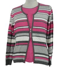 Dámský šedo-růžovo-bílý pruhovaný lehký svetr Rabe 