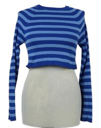 Dámský modro-tmavomodrý pruhovaný crop svetr Pull&Bear 