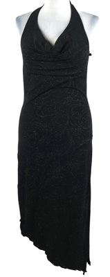 Dámské černé třpytivé midi asymetrické společenské šaty 