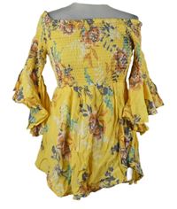 Dámská žlutá květovaná žabičková tunika s lodičkovým výstřihem River Island 