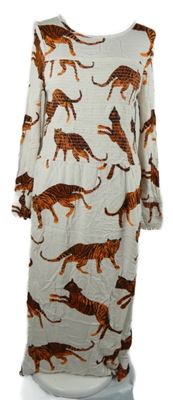 Dámské smetanové žabičkové midi šaty s tygry Next 