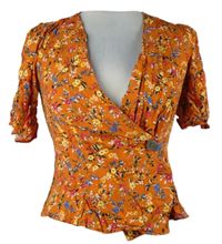 Dámská oranžová květovaná crop halenka Primark 