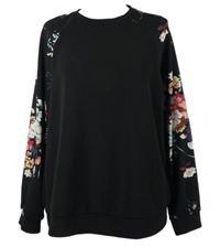 Dámská černá mikina s květovanými rukávy Shein 