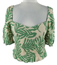 Dámská zeleno-béžová vzorovaná žabičková crop halenka H&M