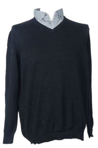 Pánský černý svetr s košilovým límečkem George 