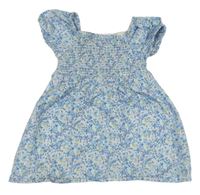 Bílo-modré květinové žabičkové bavlněné šaty Primark