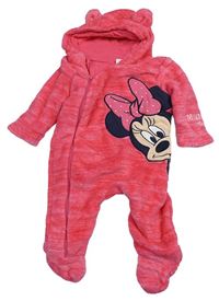 Růžová melírovaná chlupatá podšitá kombinéza s Minnie a kapucí zn. Disney