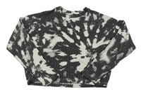 Šedo-bílé žebrované úpletové crop triko H&M