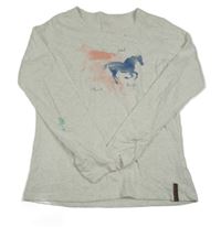 Bílo-šedé melírované triko s koníky Yigga