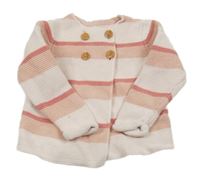 Růžový pruhovaný propínací svetr Mothercare