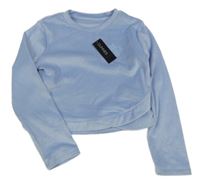 Nové - Světlemodré žebrované sametové crop triko Dunnes