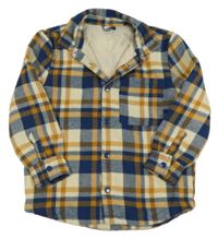 Modro-oranžovo-béžová kostkovaná podšitá košilová bunda Little kids