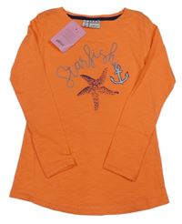 Nové - Neonově oranžové triko s nápisem a hvězdicí Alive