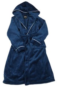 Tmavomodrý chlupatý župan s kapucí 